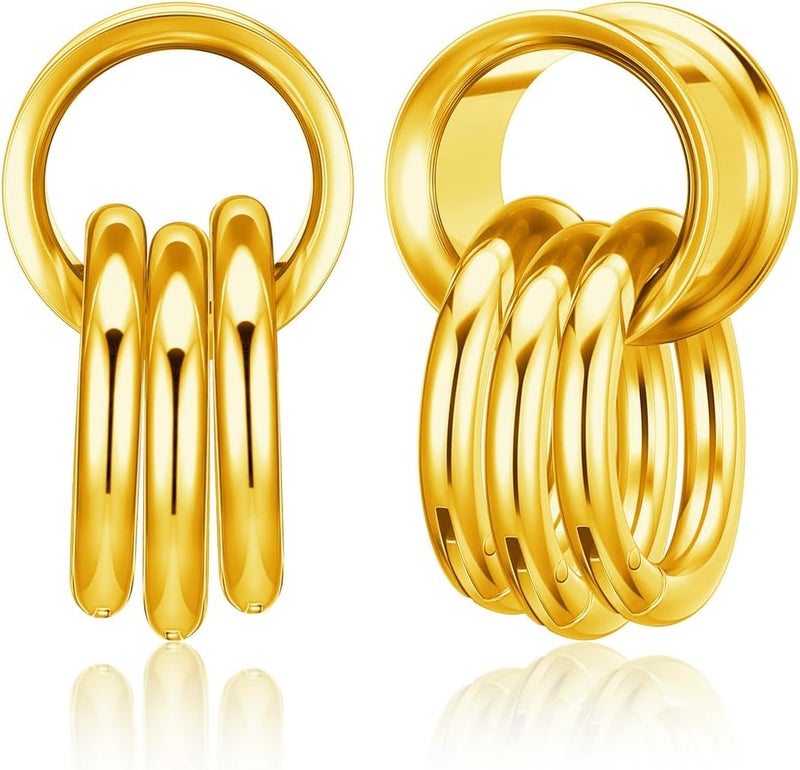 PiercingJ 1 Pair Ear Guages with Rings Ear Weight Plugs Tunnels Hypoallergenic Ear Expander Stretchers 316 Stainless Steel Hoop Earrings Piercing Body Jewelry 0G 00G 1/2" 9/16" - Image 1